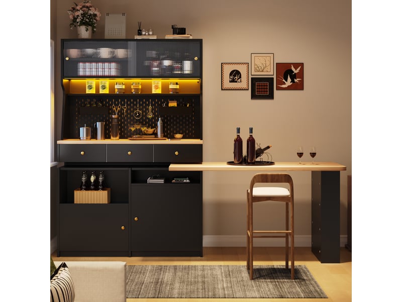  Armoire bureau avec portes vitrées coulissantes, étagères réglables, panneau perforé et led pour bureau 137×74×177,7 cm  - Conforama B