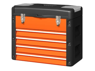 Boîte à outils vide 49,7x25,3x40,7 cm, 4 tiroirs, compartiment supérieur, poignée, métal, orange