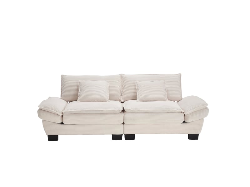  Canapé 2 places 224x81x81 cm ultra-profond avec 2 coussins, structure bois, velours beige  - Conforama E