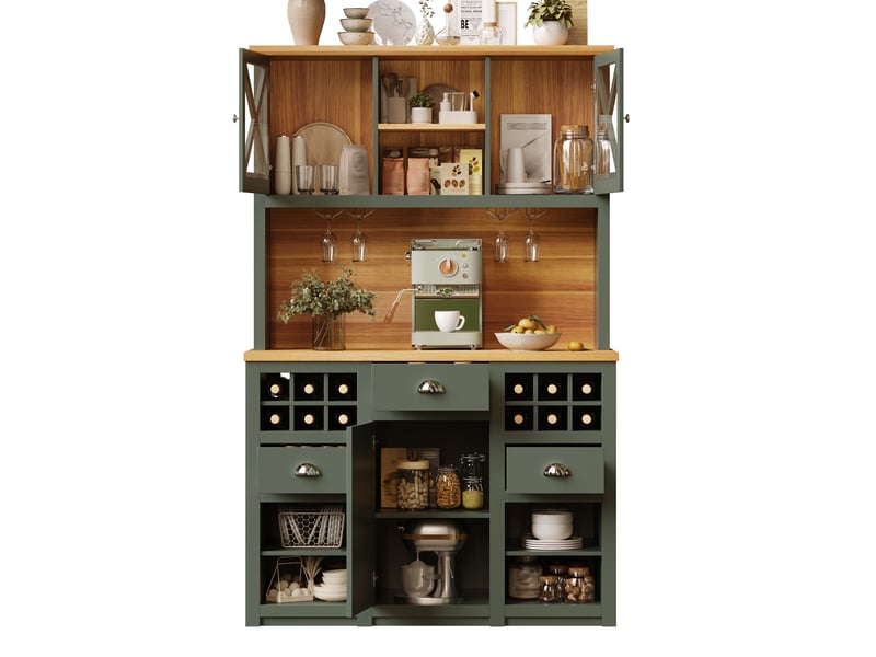  Buffet de cuisine haut 120x45x188 cm éclairage led mdf vert ancien  - Conforama A