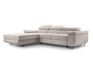 Canapé d'angle gauche convertible <strong>AX LIVING </strong> <strong>Arborio</strong> 5 places Velours côtelé blanc avec coffre de rangement