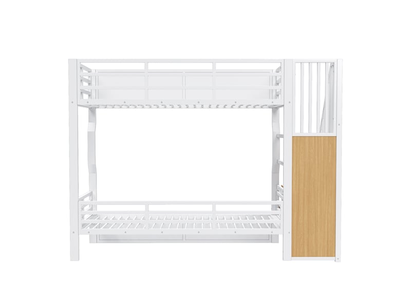 Lit mezzanine 90x200 cm métal blanc lit superposé avec rangement escalier armoire et led - Conforama R