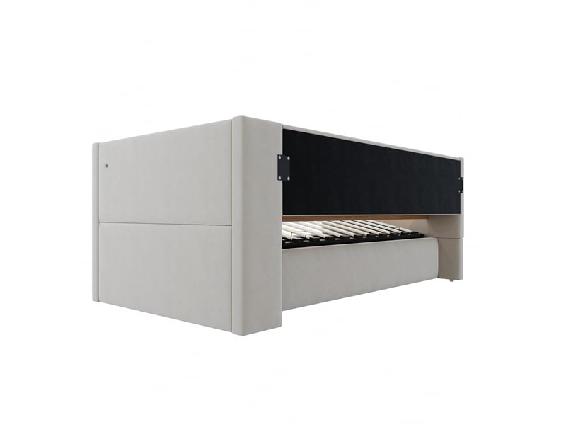  Canapé-lit 90x190 cm, lit enfant, couchage d'appoint, rangement hydraulique, gris clair, led  - Conforama B