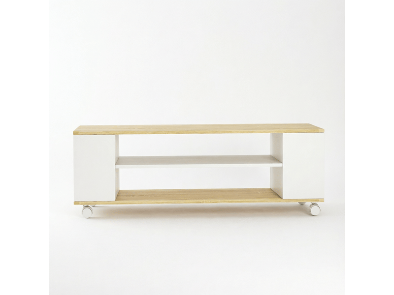 Meuble tv avec 2 niches et 2 compartiments latéraux, 5 roulettes, pose murale ou au sol, 120 × 40 × 38,5 cm - Conforama A