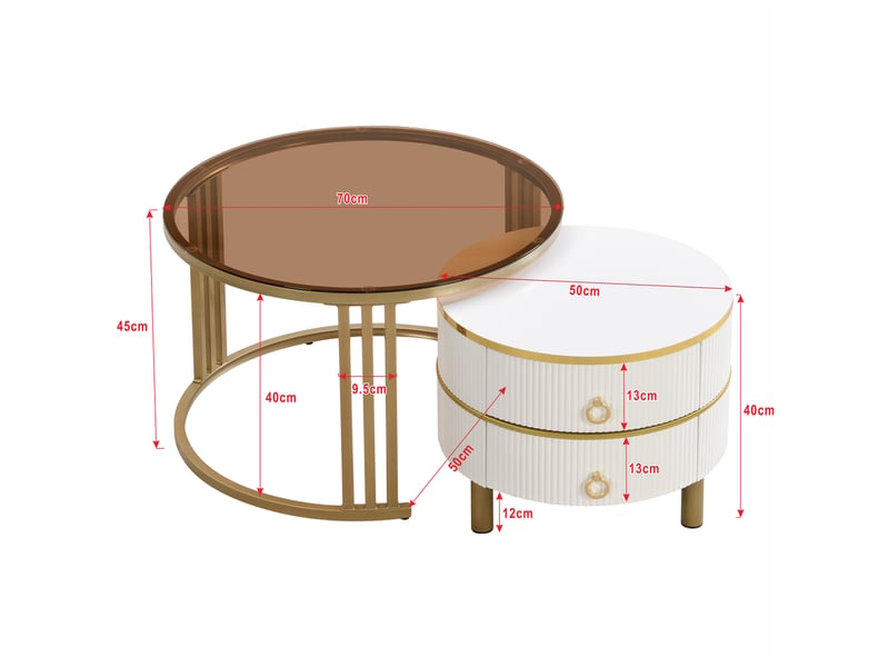 Table basse, 70x70x45 cm, brun, 2-en-1, 2 tiroirs, style luxueux, design moderne et fonctionnel pour salon - Conforama C