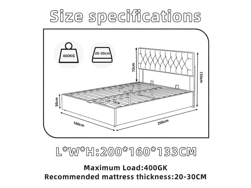 Lit coffre haut avec tête de lit rembourrée beige 160x200cm inclut matelas 160x200cm design moderne minimaliste - Conforama C