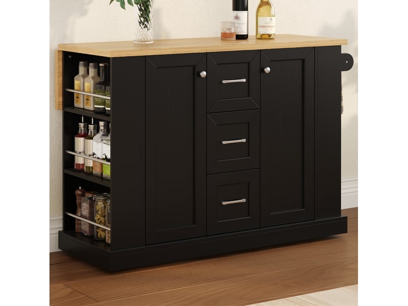  Îlot de cuisine mobile à plateau rabattable 120x70x90 cm en mdf noir  - Conforama D