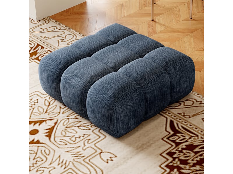 Canapé mousse sans armature, pouf, sans montage, tissu chenille, pour salon et appartement, bleu  - Conforama B