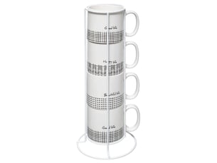 Lot de 4 mugs & rack design life 24cl blanc