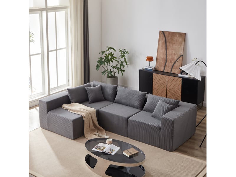Canapé d'angle modulable 4 places en velours côtelé gris homvra - Conforama C