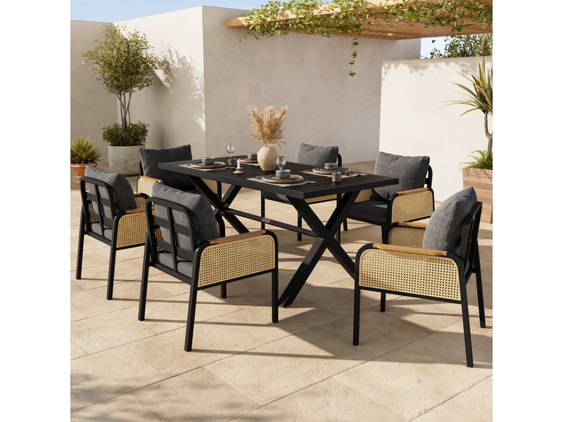  Ensemble salon de jardin moderne, canapé extérieur, fauteuils et coussins  - Conforama B