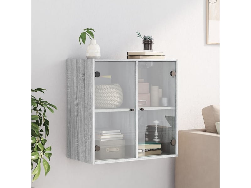  Armoire murale salon, meuble de rangement avec portes en verre sonoma gris 68x37x68,5 cm  - Conforama C