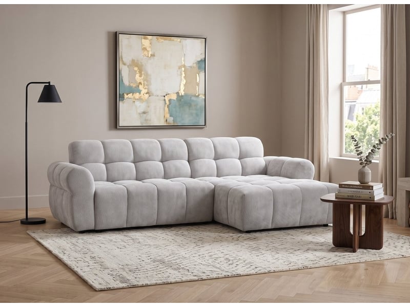 Canapé d'angle fixe en velours texturé gris clair jarod - angle droit GB613AR-3M-GRICL - Conforama B
