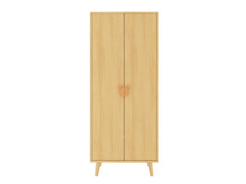  Armoire 2 portes battantes avec penderie et étagères, poignées fantaisie, 70 × 55 × 170 cm, effet bois naturel  - Conforama A