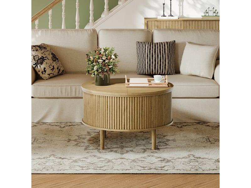  Table basse ronde couleur naturelle 80 cm - plateau réglable et coulissant, coins arrondis  - Conforama D