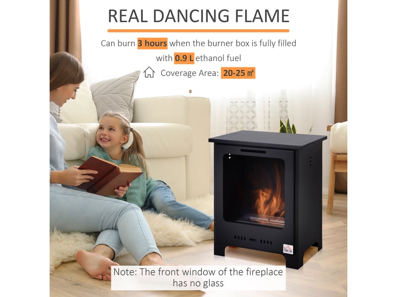  Cheminée de table au bioéthanol noire en métal, flamme réelle, 0,9 l, 40 x 30 x 50 cm  - Conforama E