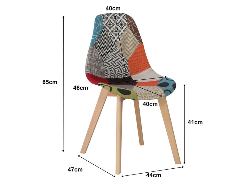 Lot de 4 chaise de salle à manger patchwork(rouge) - vintage - pieds en hêtre - Conforama E