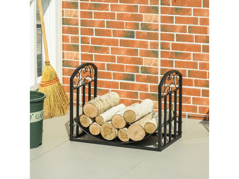  Porte-bûches en métal noir, support surélevé 60 kg pour cheminée, terrasse et jardin  - Conforama D