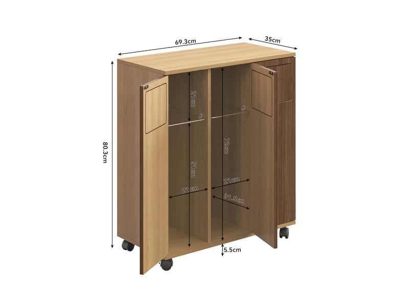 Meuble de tri des déchets,69,3x35x80 cm,3 portes avec roulettes,mdf,effet chêne - Conforama C