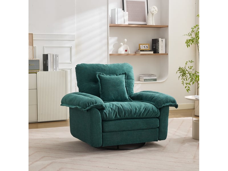  Fauteuil pivotant 360° 1 place en tissu vert, coussin de soutien et assise à ressorts ensachés pour se détendre  - Conforama E