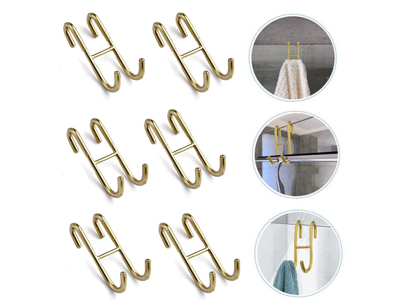 6 crochets de douche en forme, derrière la porte, cintre de salle de bain en acier inoxydable, installation sans perçage, jaune - Conforama A