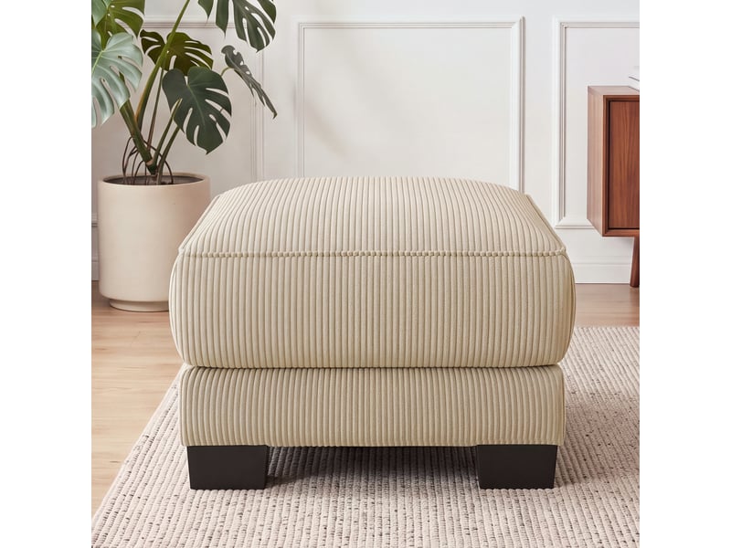 Pouf carré beige en velours côtelé avec pieds, repose-pieds confortable pour salon - Conforama D