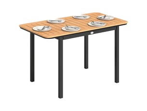 Table de jardin 6 personnes rectangulaire en bois composite cadre en métal et plateau à lattes 127x70cm marron