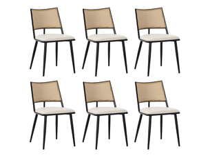Lot de 6 chaises salle à manger avec dossier en rotin - assise rembourrée en pu, métal - noir