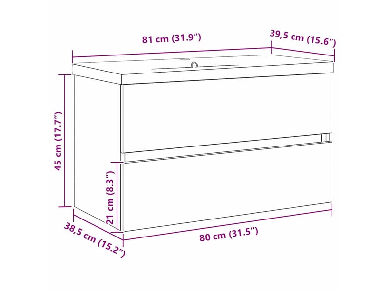  Meuble de lavabo de salle de bain, armoire de bain chêne noir 80 x 39 x 62 cm cf65541  - Conforama E