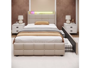 Lit avec rangement 90x200 cm HAVRYA coloris beige