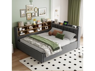 Lit avec rangement 140x200 cm   Lucky Furniture de coloris gris