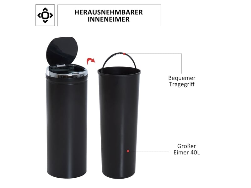 Poubelle automatique à capteur 50 l 30,5 x 30,5 x 81,5 cm – noir – seau intérieur amovible pratique - Conforama D