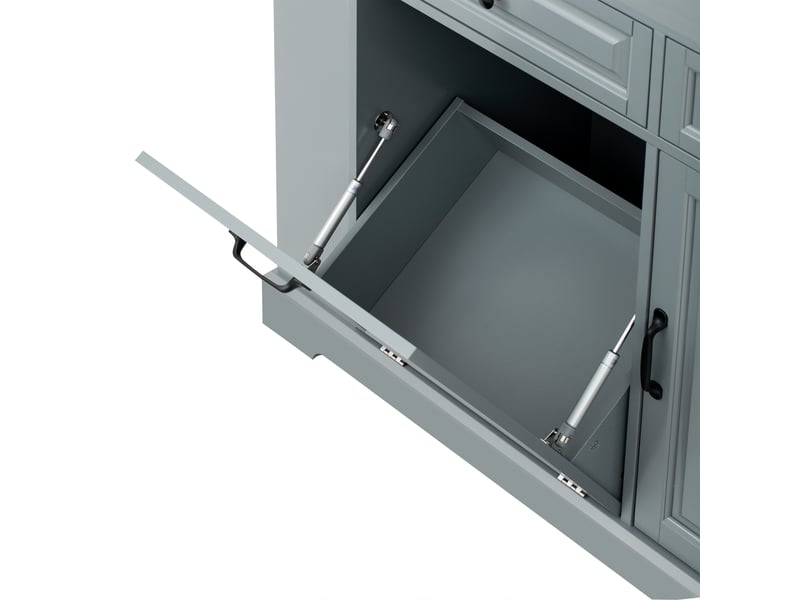  Îlot de cuisine sur roulettes avec tiroirs de rangement, plan de travail extensible, couleur grise, meuble de rangement  - Conforama W