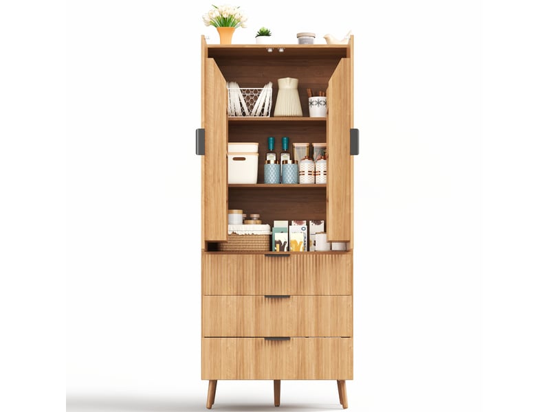  Colonne de cuisine avec 2 portes, 3 tiroirs et étagères réglables en mdf naturel, pour cuisine 75 × 35 × 180 cm  - Conforama A