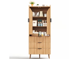 Colonne de cuisine avec 2 portes, 3 tiroirs et étagères réglables en mdf naturel, pour cuisine 75 × 35 × 180 cm