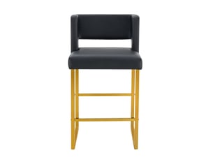 Lot de 2 tabourets de bar 49.5x41.4x91.4cm – design carré moderne et confortable avec sièges en cuir - pieds en métal or - noir