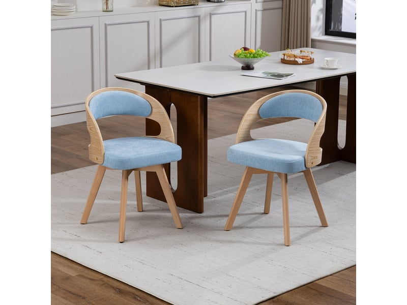  Chaise de salle à manger pivotante en lin avec dossier ergonomique et assise rembourrée, pour cuisine, bleu  - Conforama C