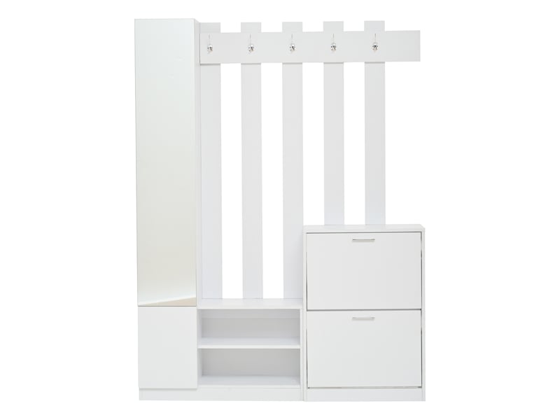  Vestiaire d'entrée avec miroir, meuble à chaussures et 5 patères blanc 135x25x180 cm N625P304572573W - Conforama A