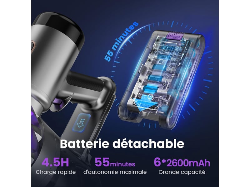  Aspirateur balai sans fil 6 en 1 violet et or, 40 000 pa, 300 w  - Conforama D