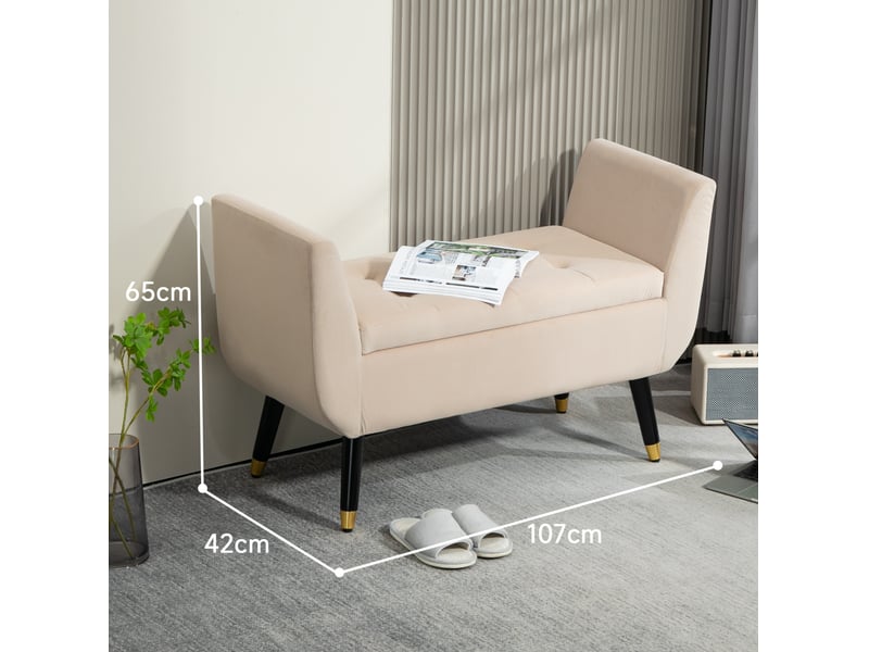  Banquette de rangement 107x42x65 cm avec accoudoirs aspect velours beige  - Conforama C