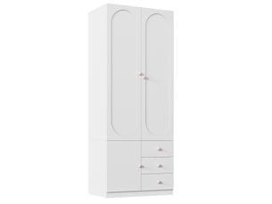 Armoire 2 portes 160 x 50 x 200 cm – blanche – ensemble 2 éléments, 3 tiroirs, penderie, poignées roses