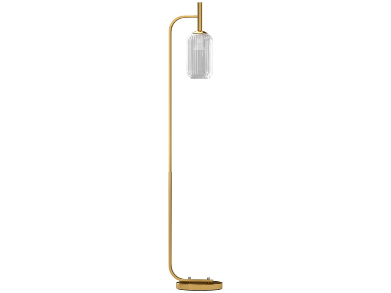  Lampadaire doré avec abat-jour en verre texturé, interrupteur au pied, 152 cm pour salon ou chambre  - Conforama C