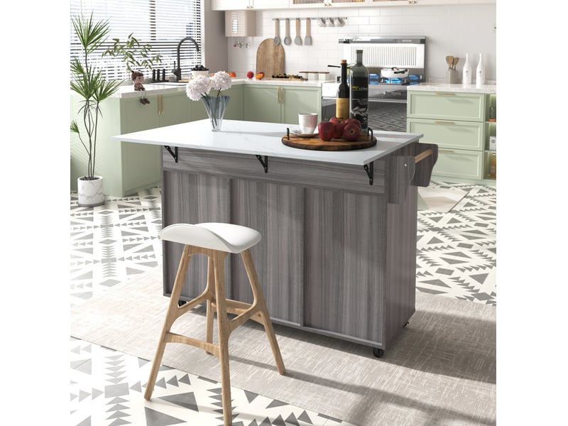  Desserte de cuisine 129x46x91,5 cm plateau extensible mdf gris  - Conforama E