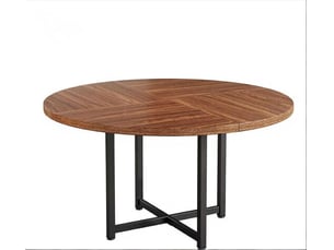Table à manger ronde 120 cm – noir et brun – style industriel, structure en métal et plateau en bois