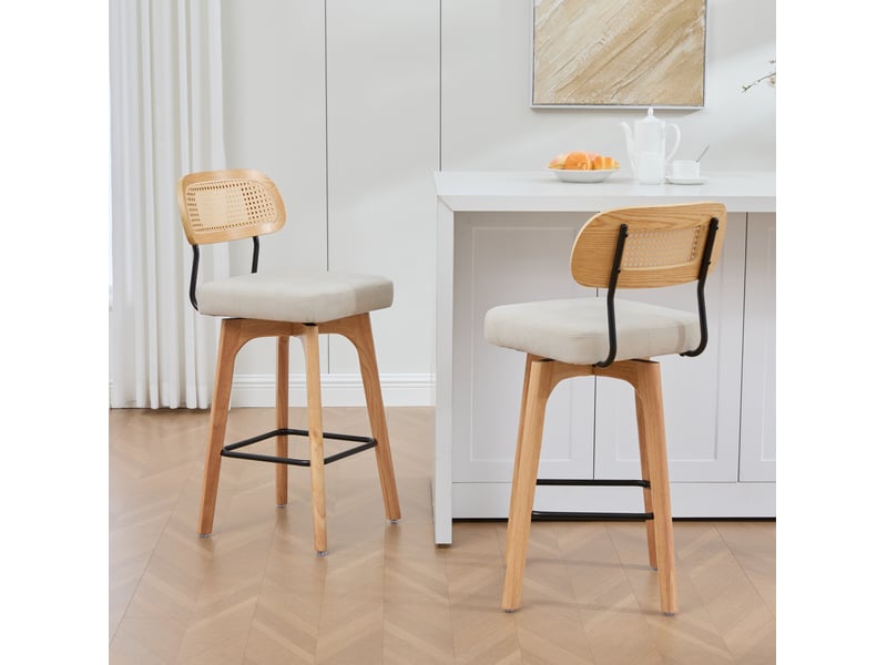  Lot de 2 tabourets de bar pivotants 360° en chenille beige avec dossier  - Conforama B