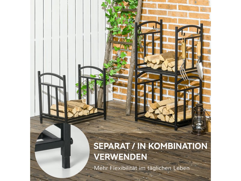 Porte-bûches intérieur en métal noir, modulable 3 niveaux, 46 x 32 x 126 cm, 4 crochets - Conforama R