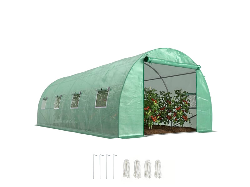  Serre en aluminium, serre de plain-pied, tunnel de culture, serre chaude, plastique, acier, vert  - Conforama A