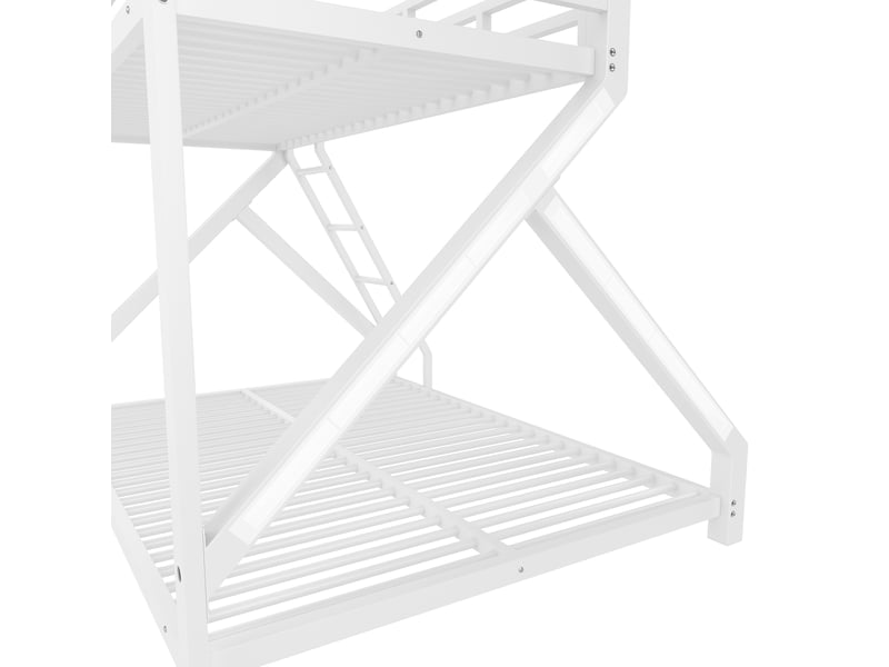  Lit superposé enfant 90x200 cm + 140x200 cm avec led et échelle, métal, blanc, sans matelas  - Conforama R