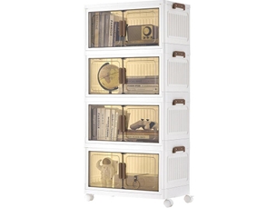 Boîte de rangement empilable sur roulettes 26 x 45 x 91 cm 100 l capacité avec couvercle pratique en plastique blanc 12_0012779