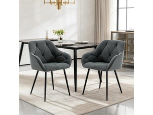 Chaises de salle à manger lot de 2 à dossier ergonomique  - accoudoirs, pieds métal, velours gris foncé
